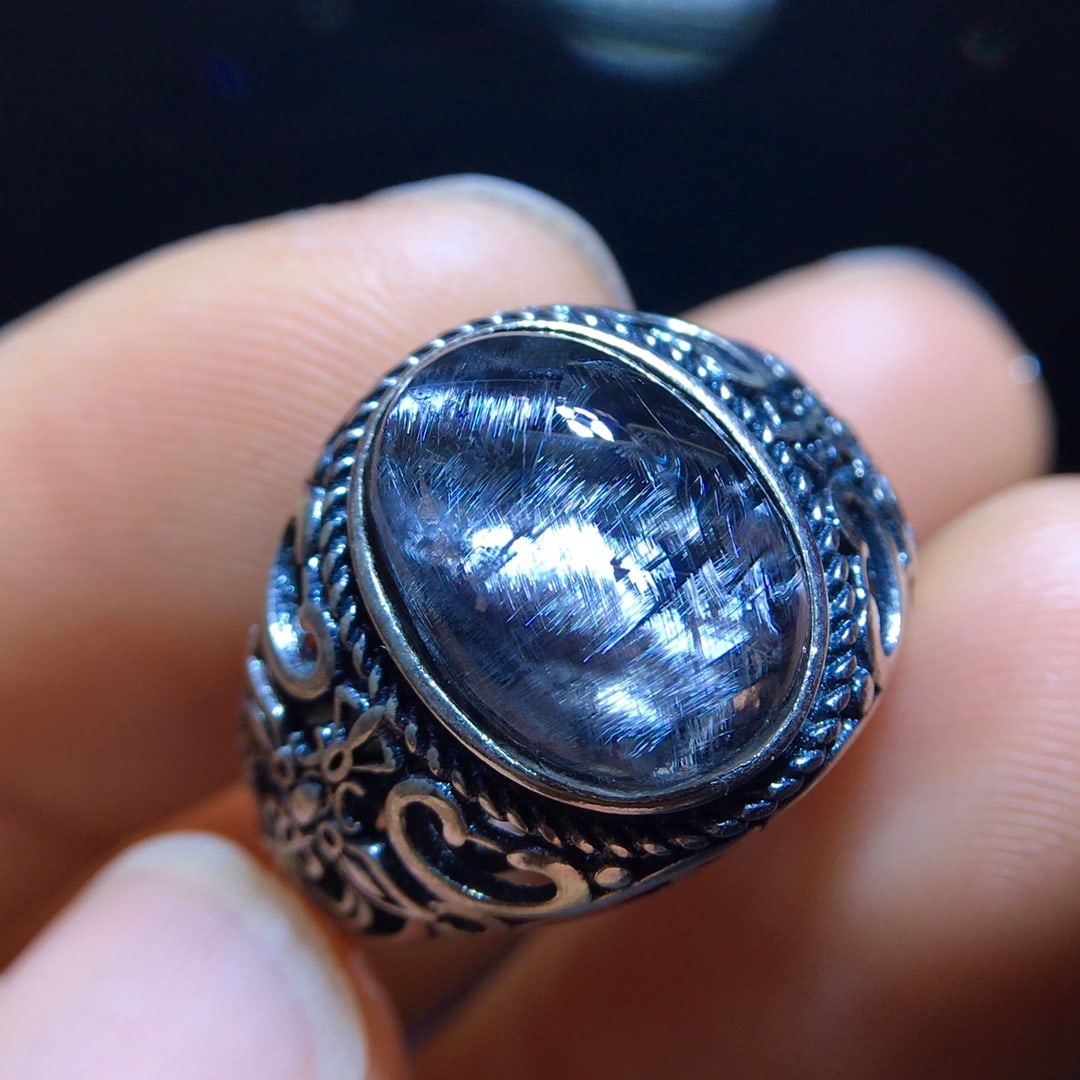 Natural Black Silver Titanium Ring - 2