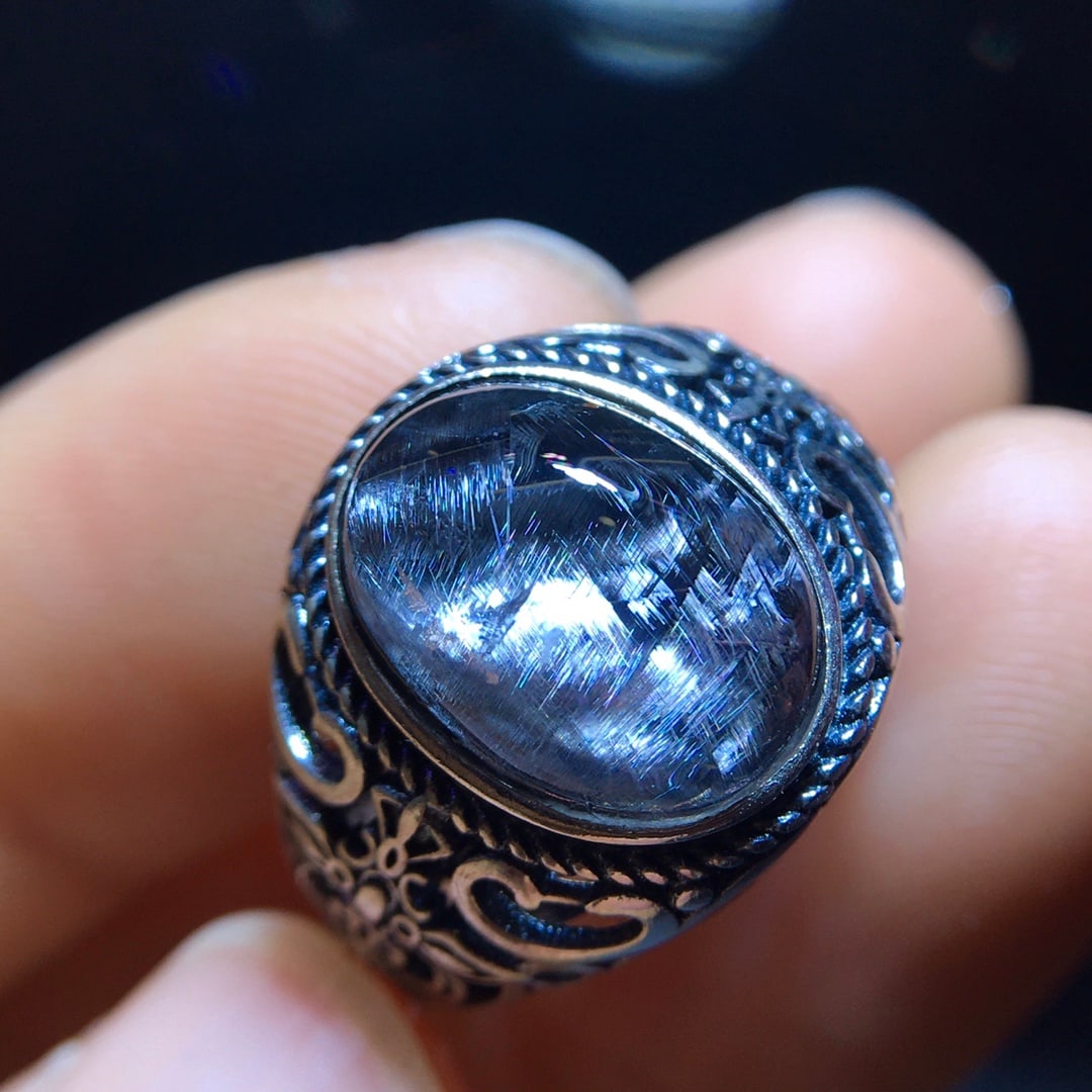 Natural Black Silver Titanium Ring - 3