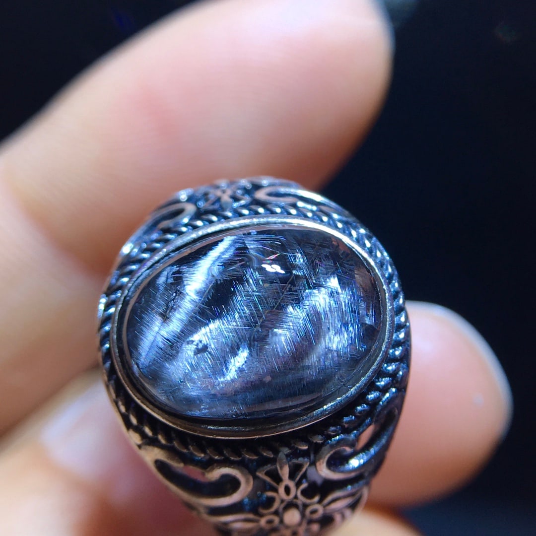 Natural Black Silver Titanium Ring - 7