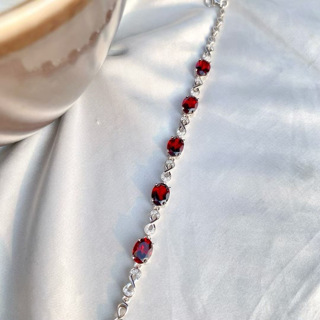 S925 Silver Natural Garnet Bracelet (1 of 6)