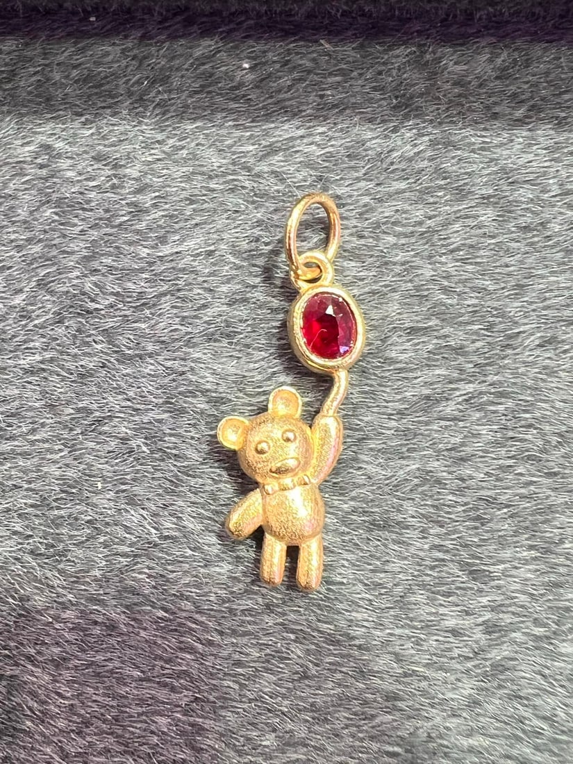 18K Natural Ruby Bear Pendant - 9