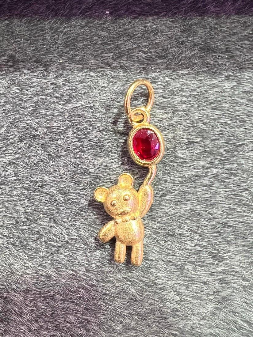 18K Natural Ruby Bear Pendant - 2