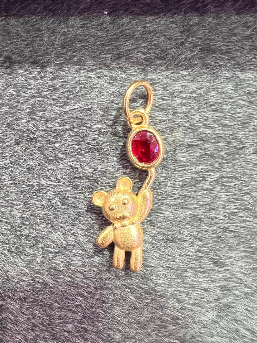 18K Natural Ruby Bear Pendant - 3