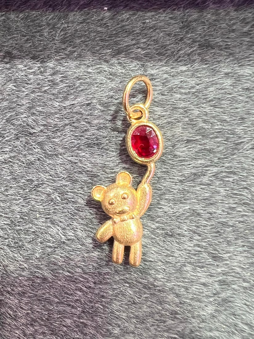 18K Natural Ruby Bear Pendant - 4