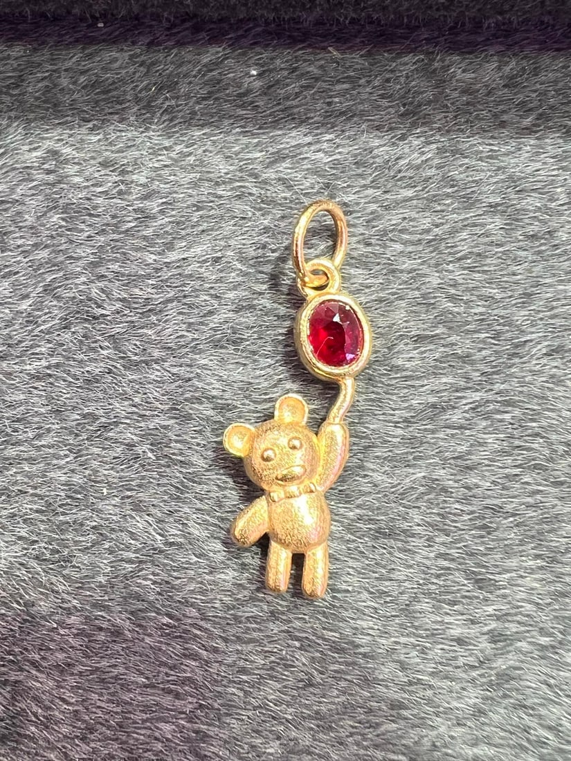 18K Natural Ruby Bear Pendant - 5