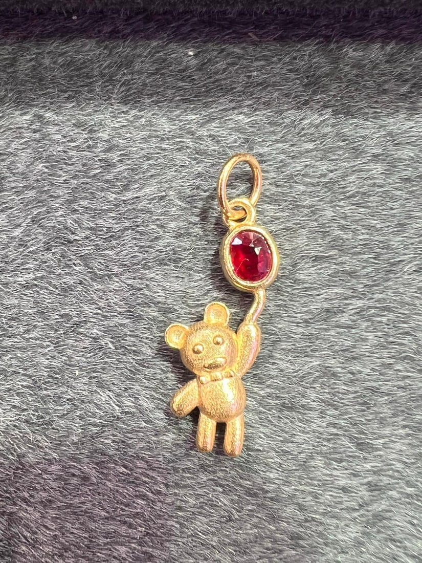 18K Natural Ruby Bear Pendant - 6