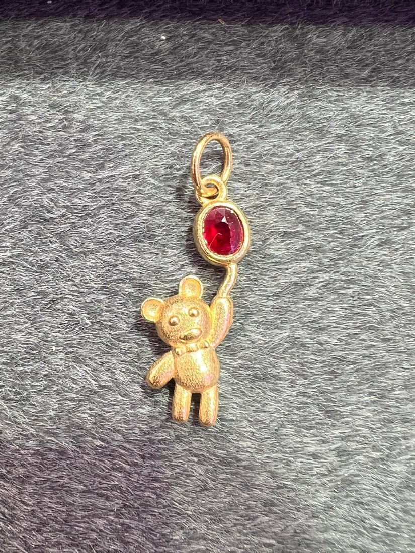 18K Natural Ruby Bear Pendant - 7