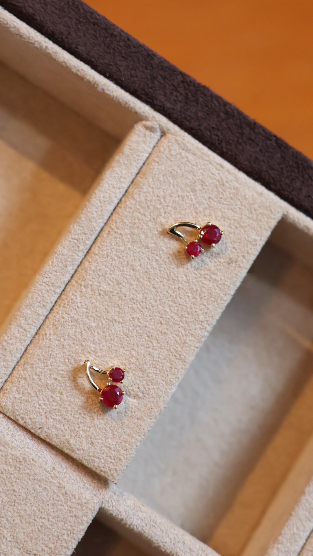 18k Gold Ruby Cherry Earrings - 2