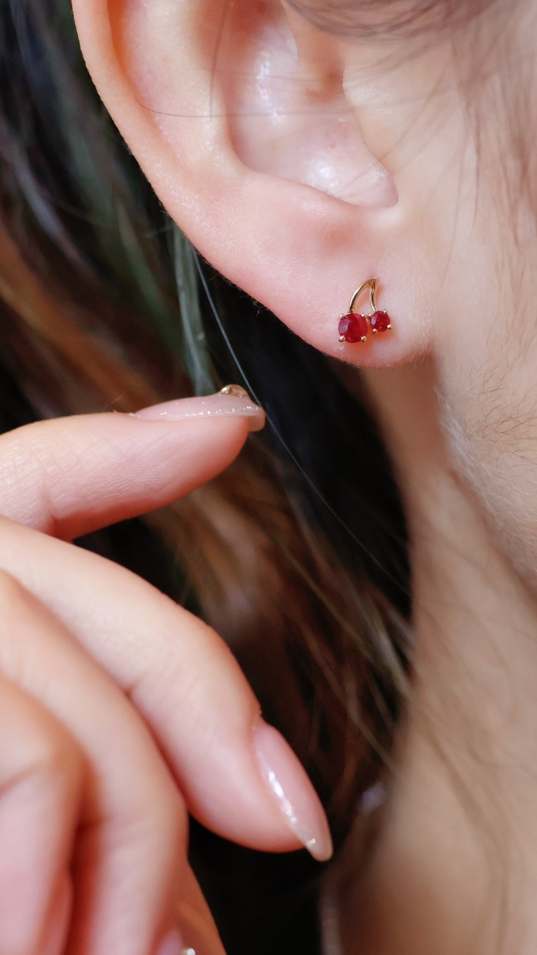 18k Gold Ruby Cherry Earrings - 6