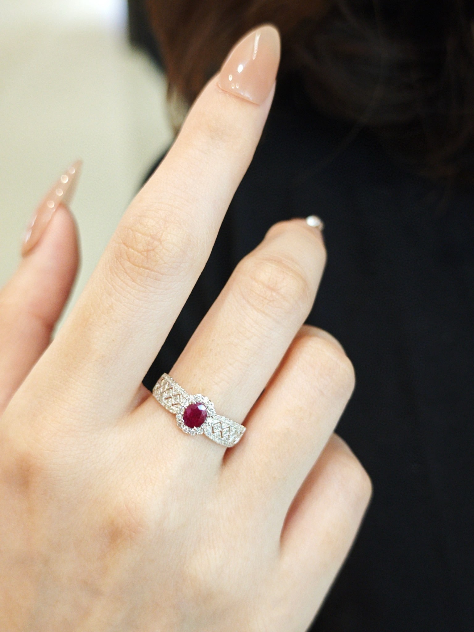 18k Ruby Full Diamond Lace Ring - 9