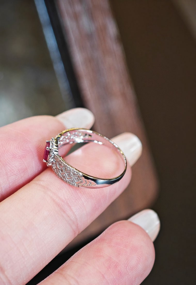 18k Ruby Full Diamond Lace Ring - 4