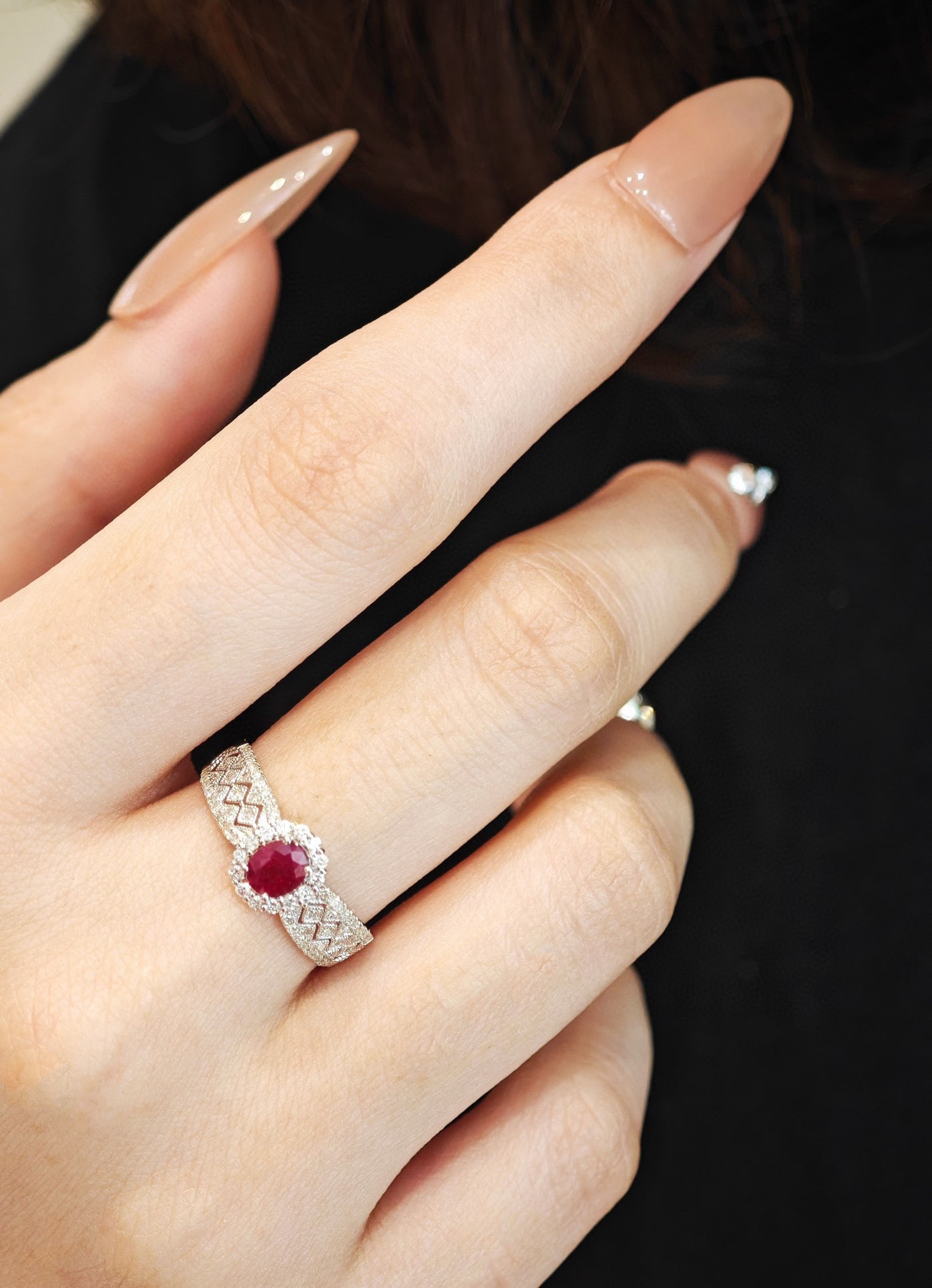 18k Ruby Full Diamond Lace Ring - 7