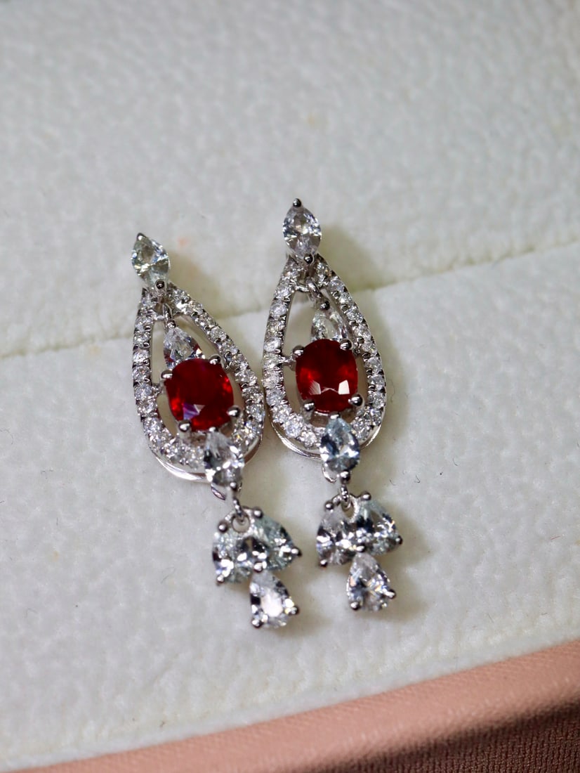 18K Unheated Ruby Earrings - 3