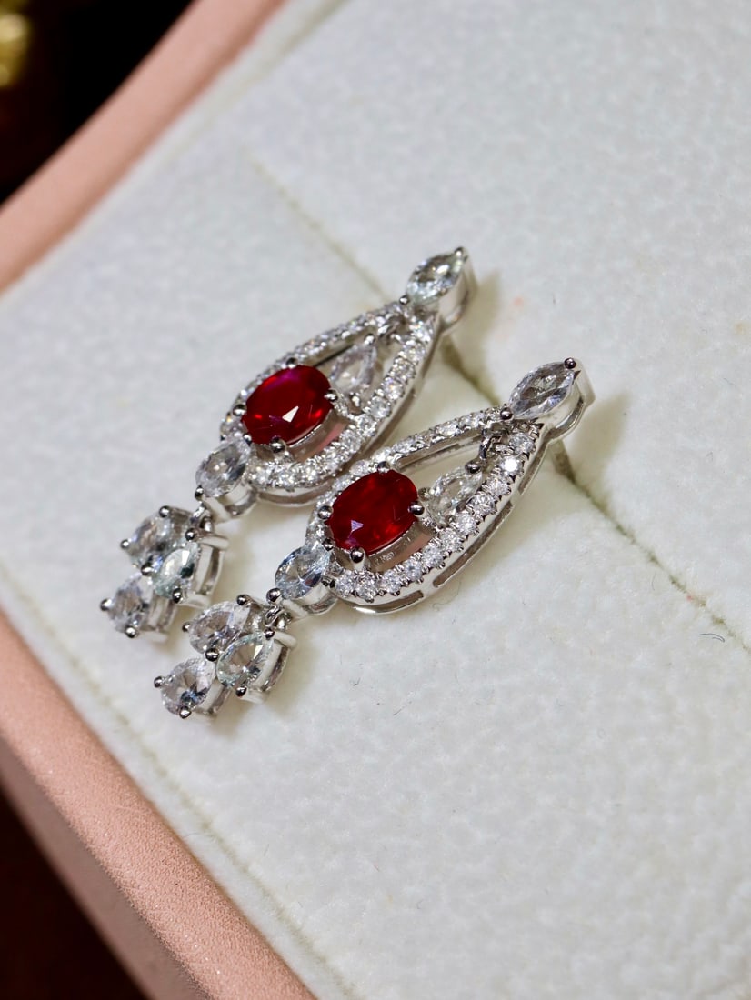 18K Unheated Ruby Earrings - 4