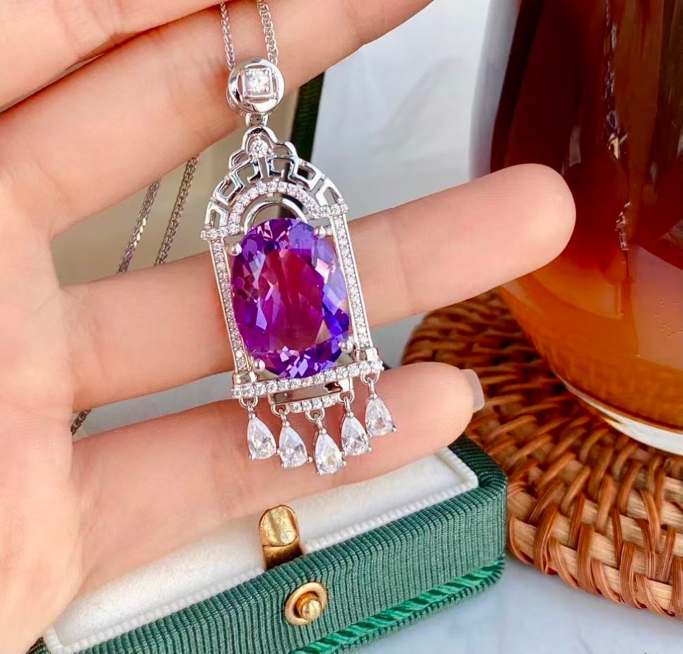 925 Silver Natural Amethyst Pendant (1 of 5)