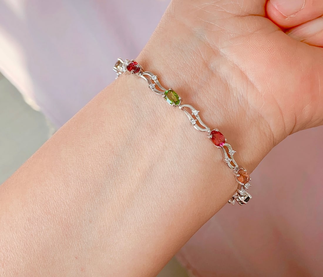 925 Silver Natural Tourmaline Bracelet (1 of 6)