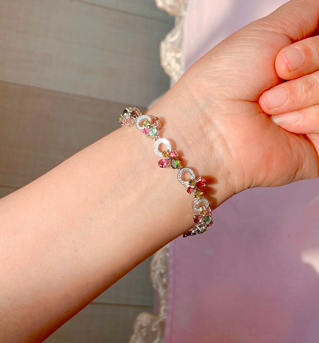 925 Silver Natural Tourmaline Bracelet (1 of 6)