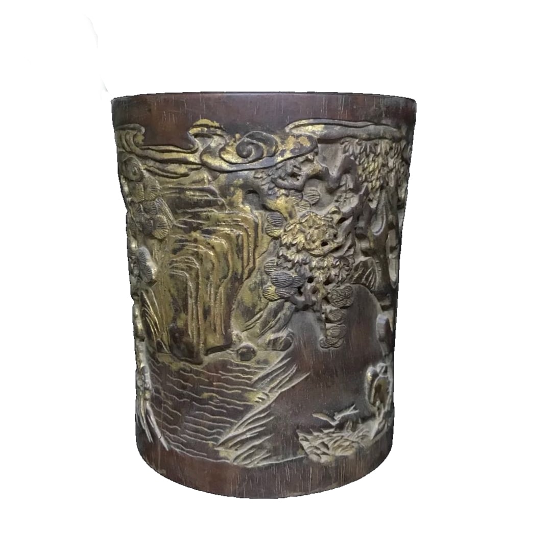 Huanghuali Gilded Brush Pot (1 of 10)