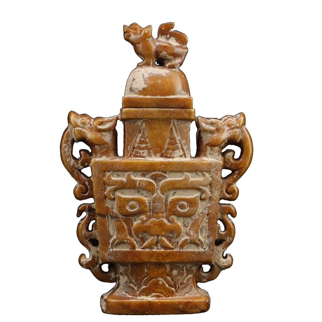 Ancient Jade Double Dragon Beast Face Vase (1 of 10)