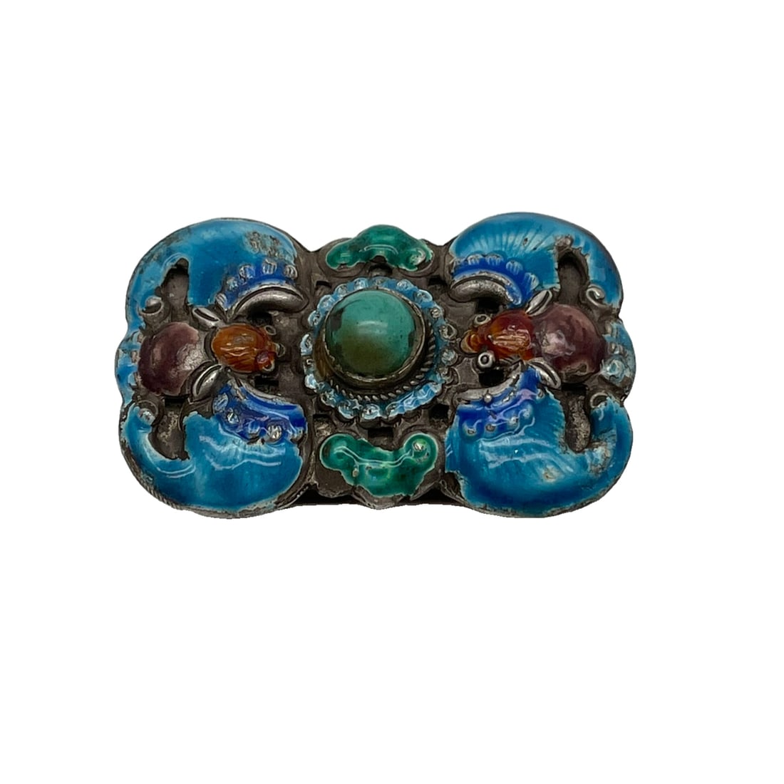 Boutique Old Collection Pure Silver Enamel Blue Happiness and Longevity Turquoise Pattern Belt (1 of 10)