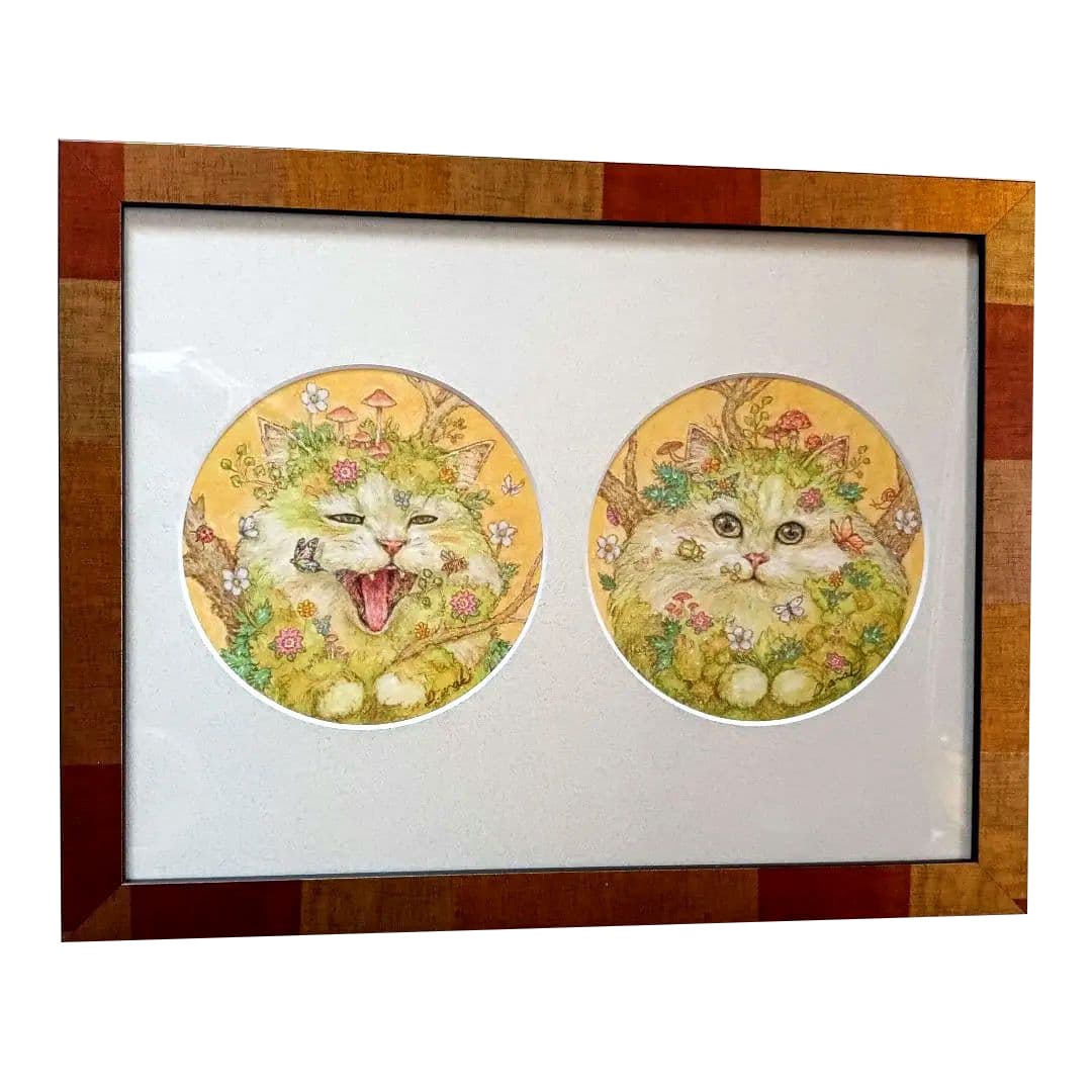 "Moss Cat Auntie" Plant Painting Antique (1 of 9)