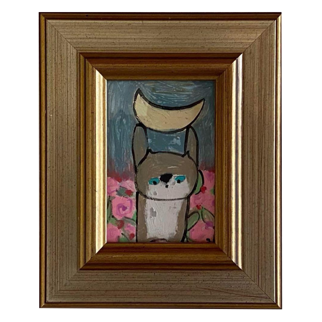 A cute cat is walking through a sea of flowers on the moon with its followers. (1 of 5)