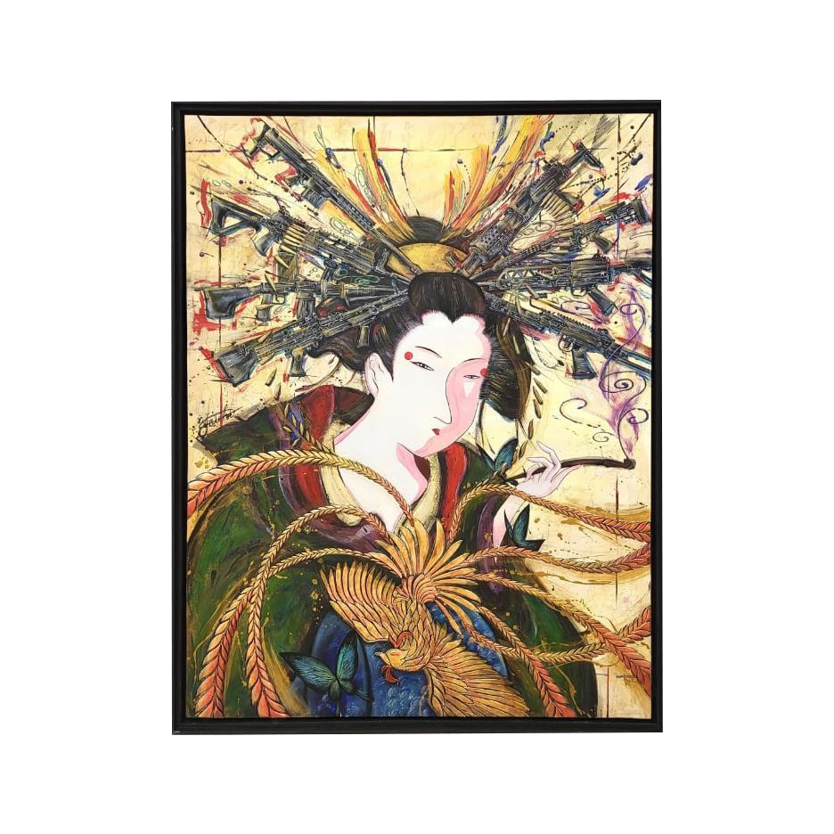 Oiran Democracy / Modern Painting: 2025 81st Genten Exhibition "Newcomer Award" Entry(Tokyo National New Art Museum Exhibition)MaterialsAcrylic paint, medium, clay, canvasSizeArtwork: 145.5 × 112.0 × 3.0 cm (F80 size)Frame: 151.0 ×