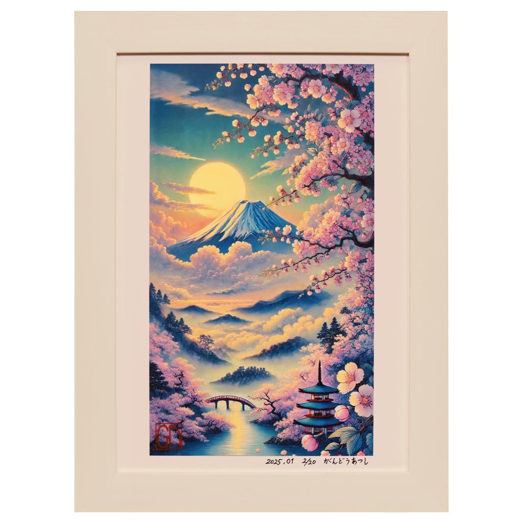 Cherry blossoms of Mount Fuji in Japan, limited edition print in A4 size. (1 of 5)