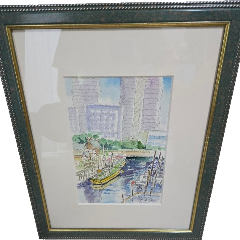 Takaki Enoki watercolor painting (original work), with Tsukuda mounting. (1 of 3)