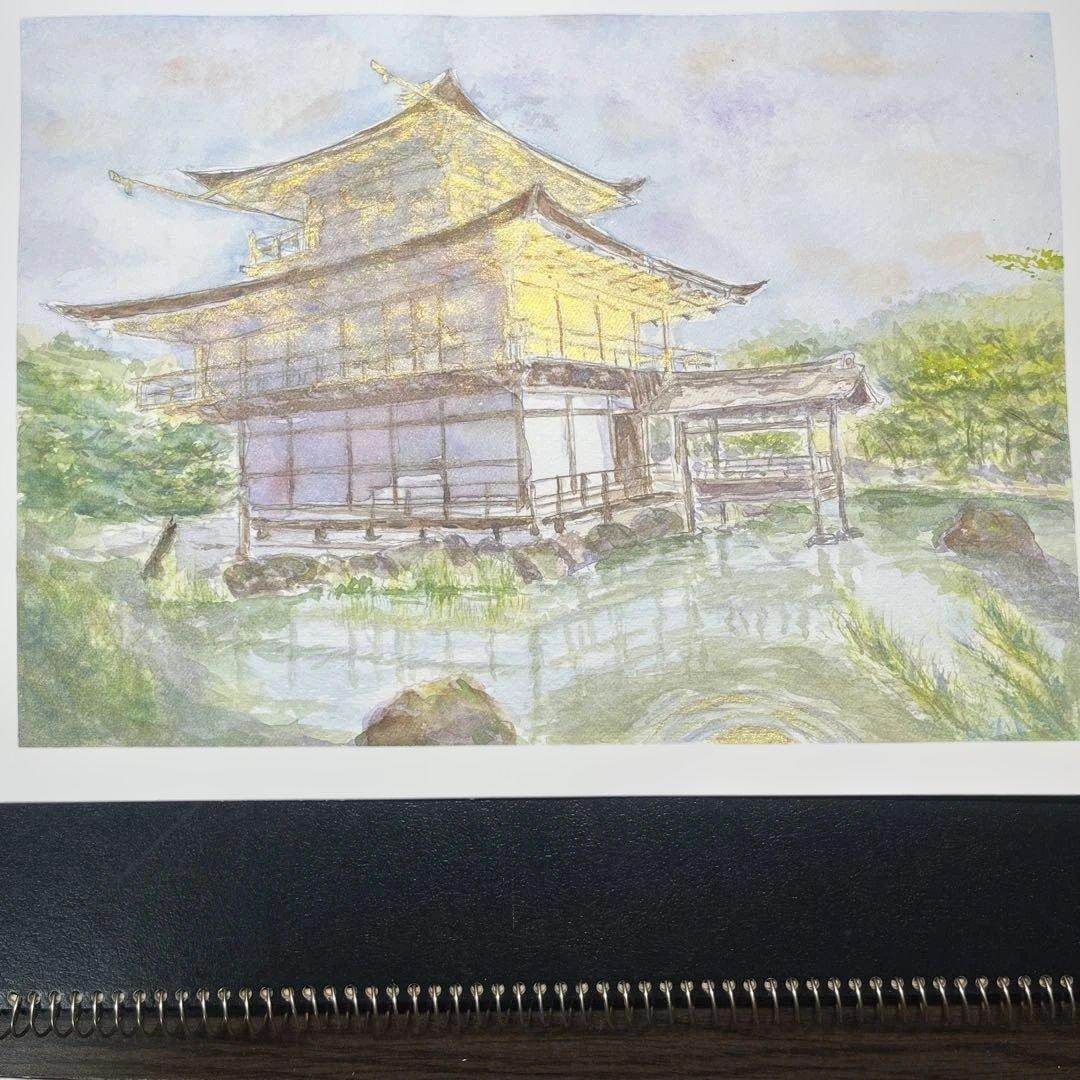 Kinkaku-ji F4 hand-painted watercolor original, a World Heritage site in Kyoto.: Shigeru Kaneko's ArtworkSize: F4 size333x242Watercolor paperFabriano 5 300gPaintHolbein transparent watercolor paintsReflection of Kinkaku-ji on the water surfaceThe reflection on the water surface sh