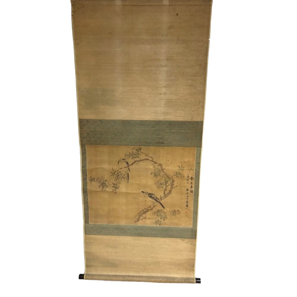 Li San's ink painting of flowers and birds with the signature of "Baihe", in an antique vertical (1 of 8)