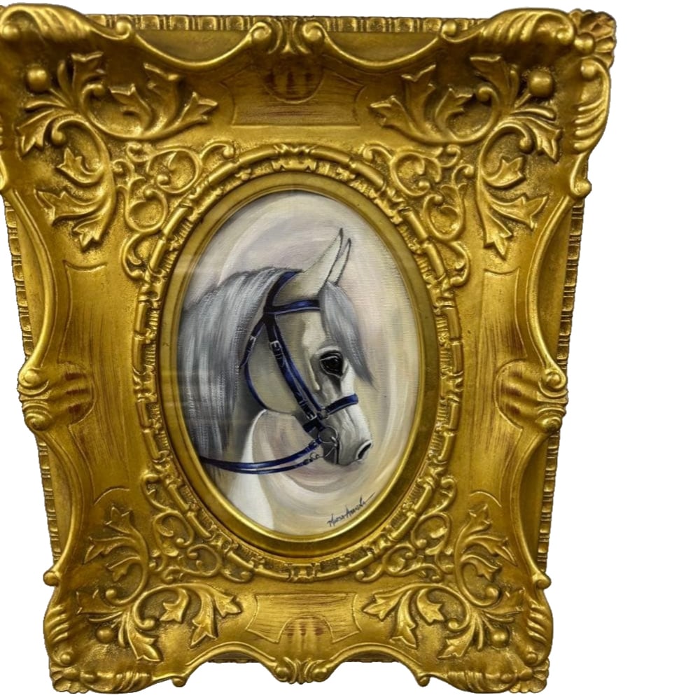 Horse oil painting, with high-quality gold frame. (1 of 2)