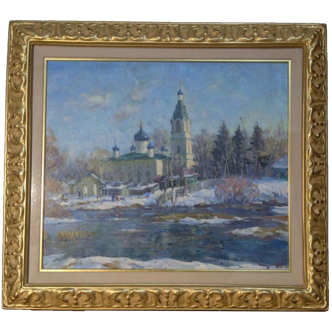 Oil painting, size 10, winter church, Russian snow scene (1 of 10)
