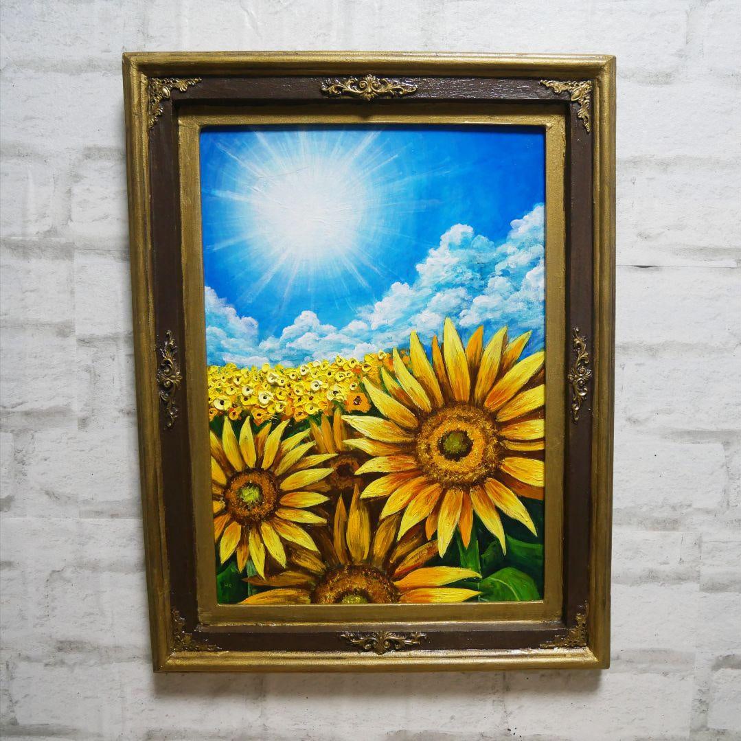 Oil painting, painting [Midsummer Sunflower] A3: Oil Painting, Oil Painting, Painting, Painting [Midsummer Sunflowers] A3"Midsummer Sunflowers" is a special oil painting that vividly depicts a vibrant field of sunflowers bathed in sunlight, with a b
