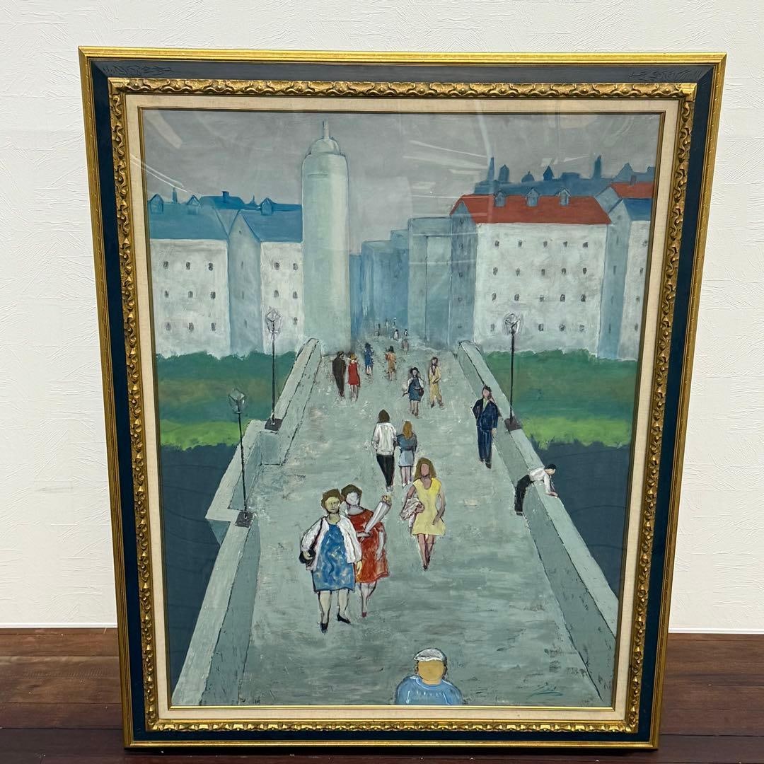 Toshio Fujioka's signature, Bridge, large oil painting, number 60.: This is a large oil painting titled "Bridge" created by Takako Fujio, measuring 60, and signed by the author.DimensionsWidth 118 cm x Depth 151 cm x Height 7 cm Freight: 1.International Freight: Forei