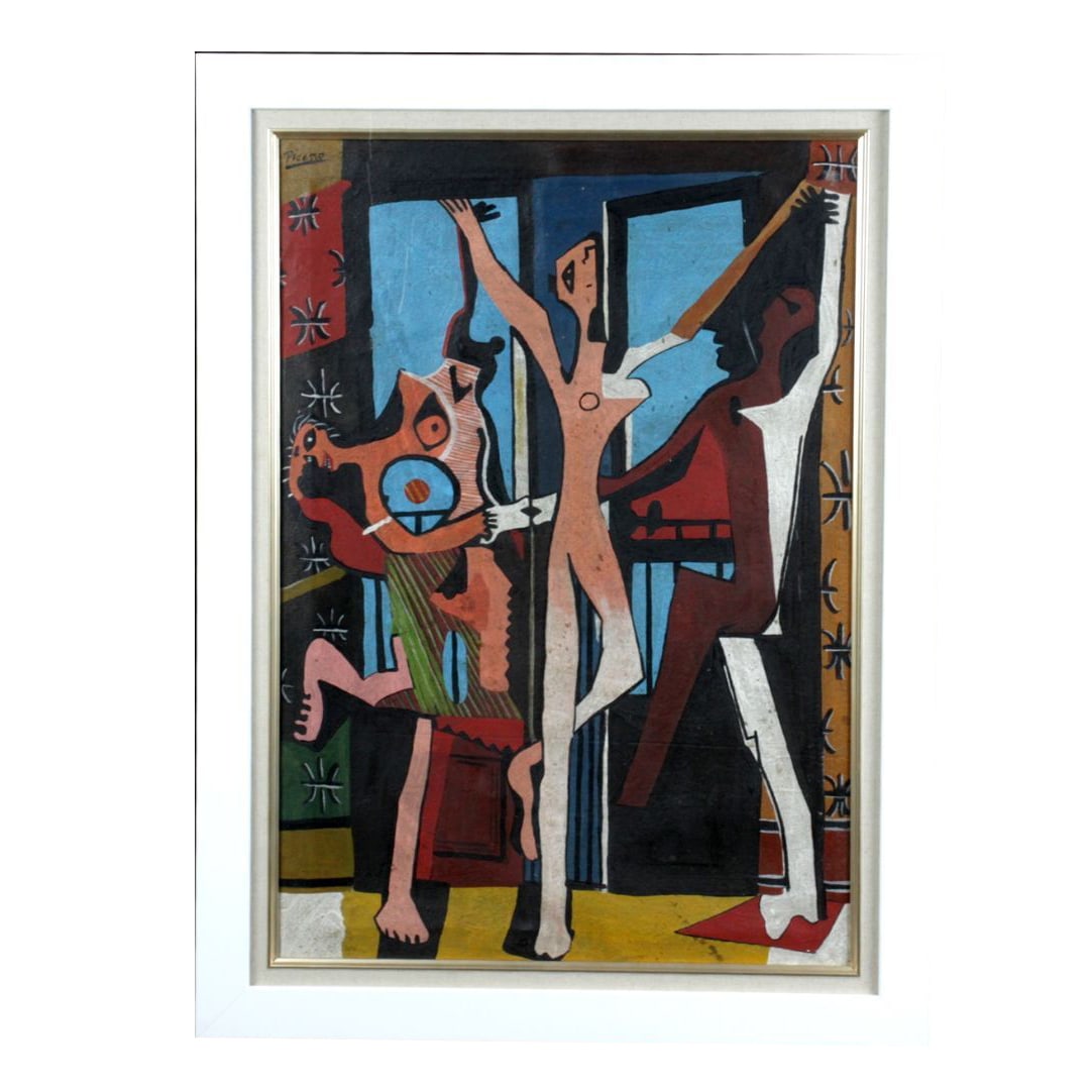 Pablo Picasso's "Three Dancers" hand-painted oil painting: Pablo Picasso's "Three Dancers" hand-painted oil painting, dimensions 25, antique artwork dimensions(Picture dimensions) Height: approximately 78 cm, Width: approximately 55 cm(Frame dimensions) Heigh