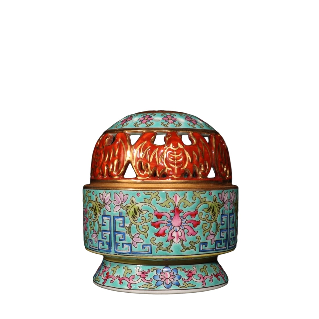 Qing Dynasty Qianlong Cloisonné Enamel Gilt Incense Burner with Fu and Shou Patterns (1 of 10)