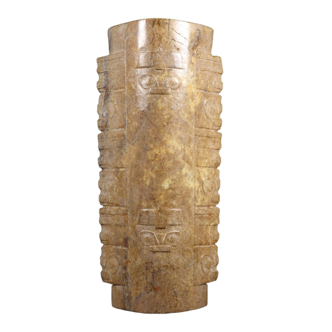 Liangzhu Culture, Jade Cong with God and Beast Pattern (1 of 10)