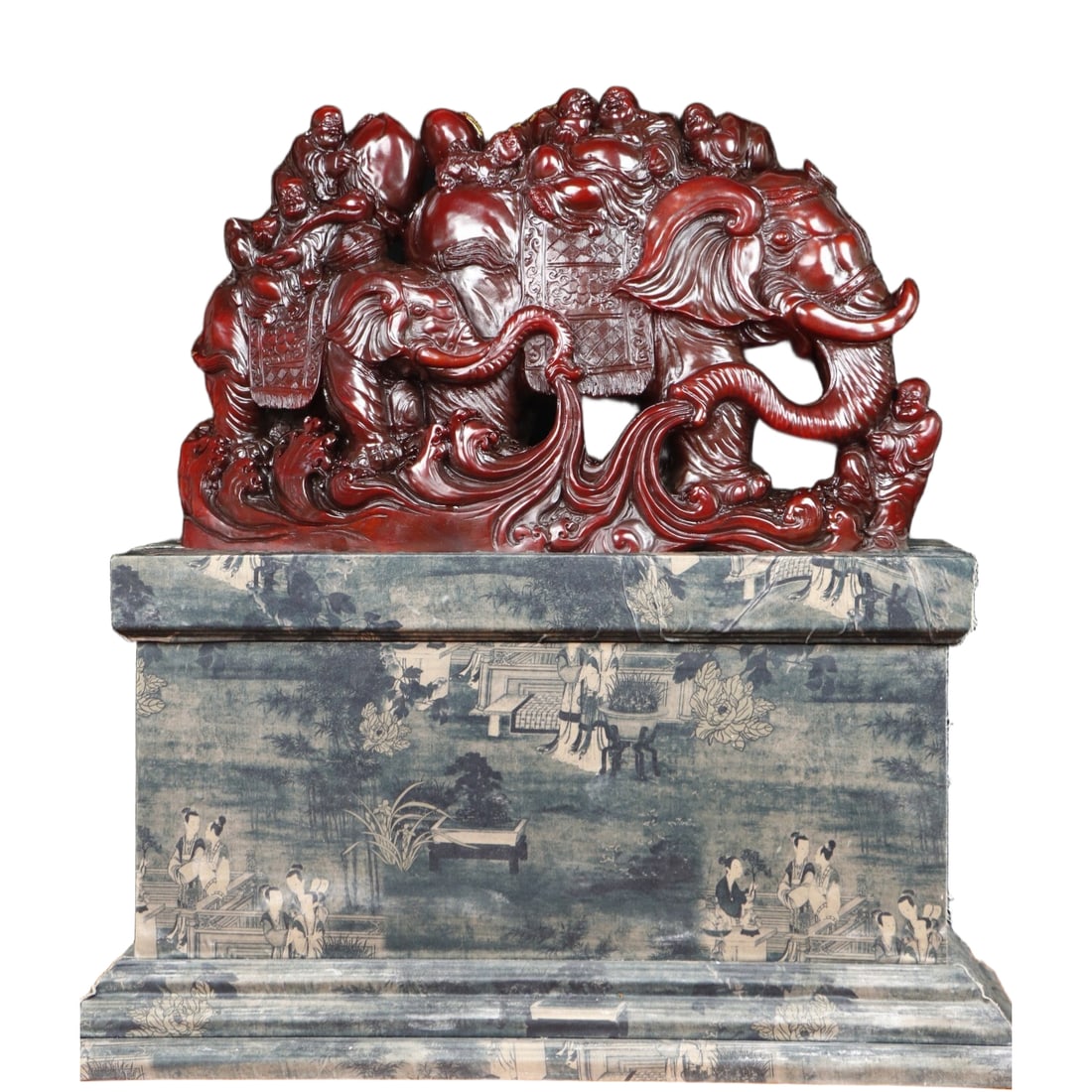 Premium Red Tianhuang 'Peaceful Elephant' Fortune Ornament: Jingpin Red Tianhuang (made by Yuxuan) 'Peaceful Elephant' Auspicious DecorationSize: Height 57cm Width 46cmWeight: 58.7 jin Freight: 1.International Freight: Foreign shipping charges are determined
