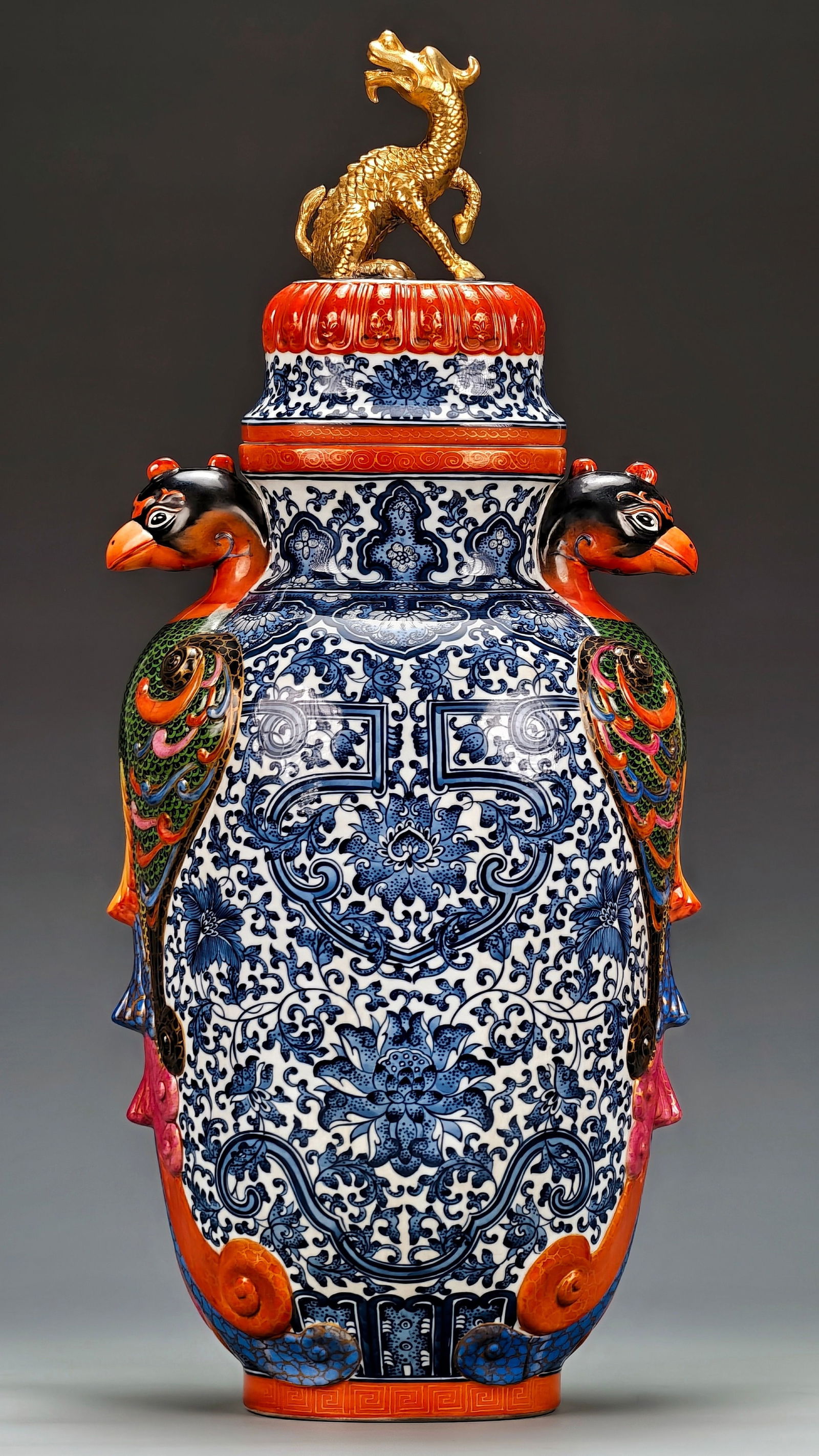 Enamel-filled double phoenix ear pattern - 2