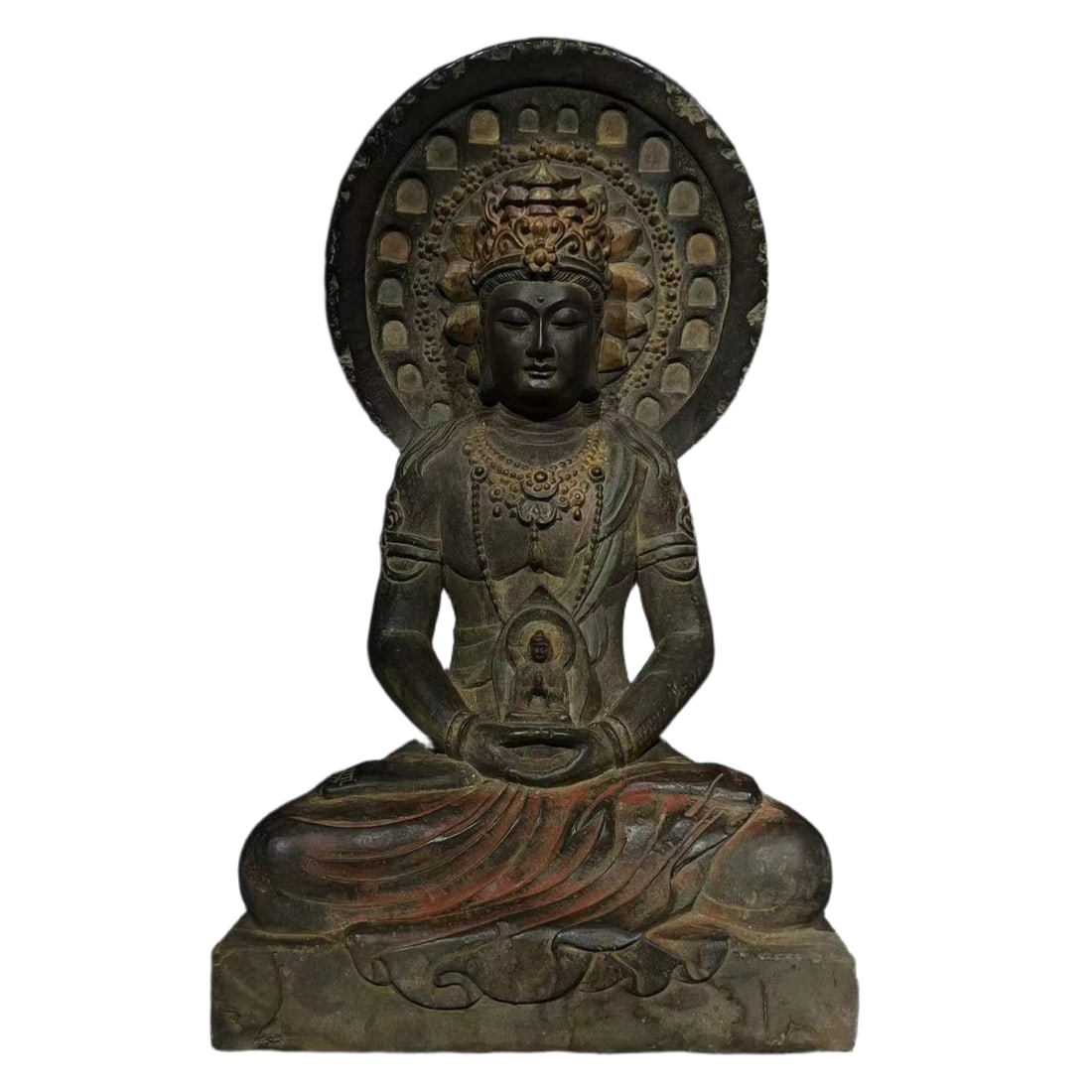Bluestone Painted Seated Buddha (1 of 7)