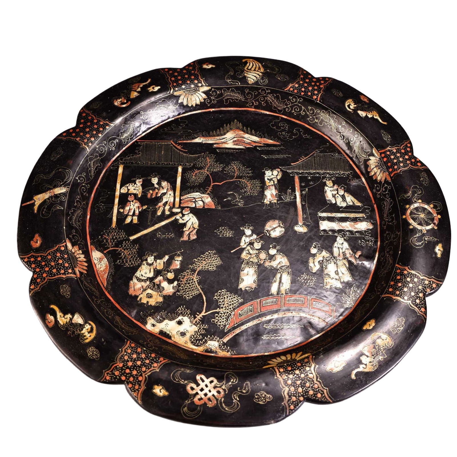 Pure hand-painted lacquerware plate with genuine gold decoration on a wooden base (1 of 10)