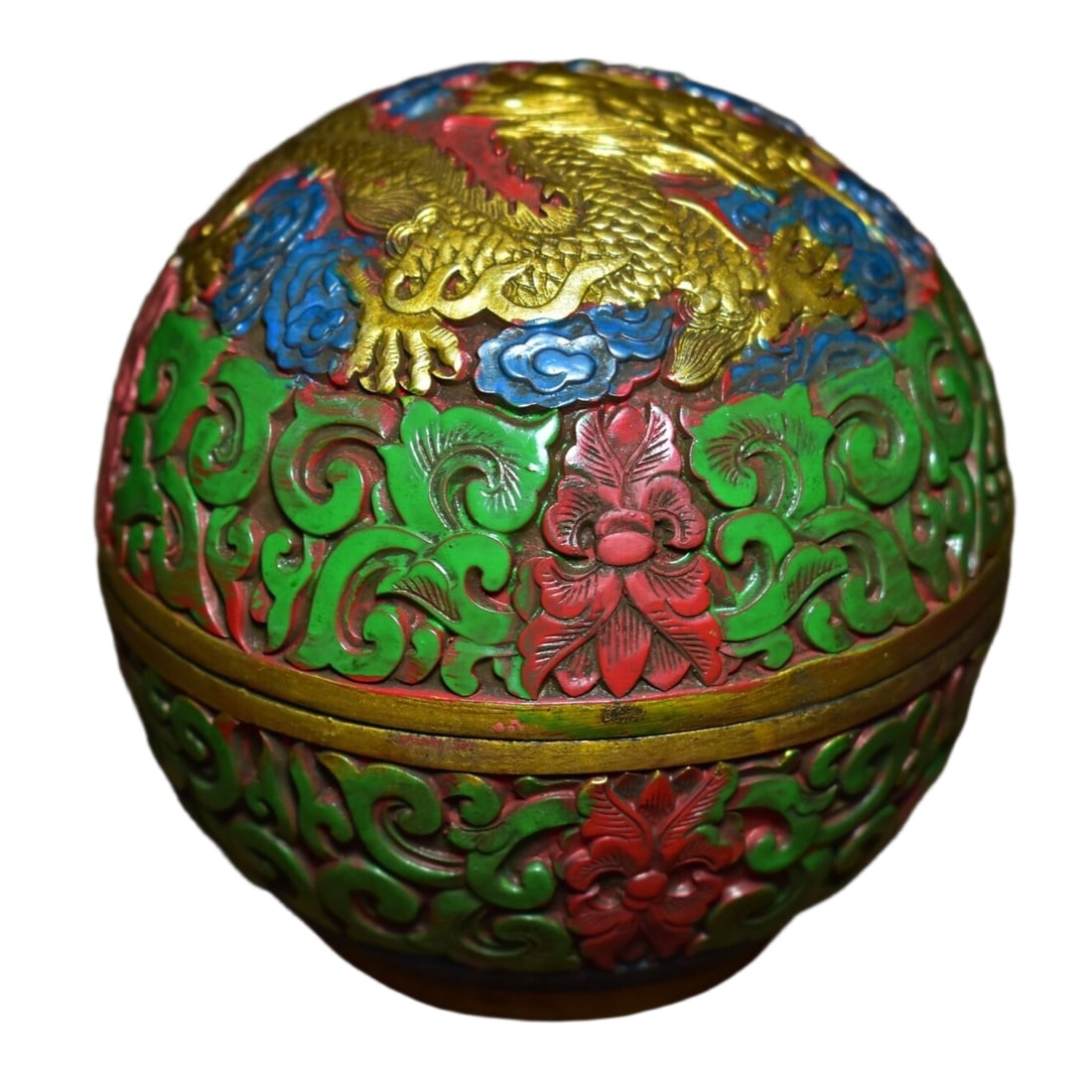 Carved Red Lacquer Round Dragon Box (1 of 10)