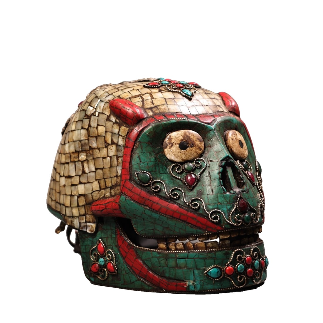 Old Pure Copper Inlaid Gemstone Monkey Head Mask (1 of 12)