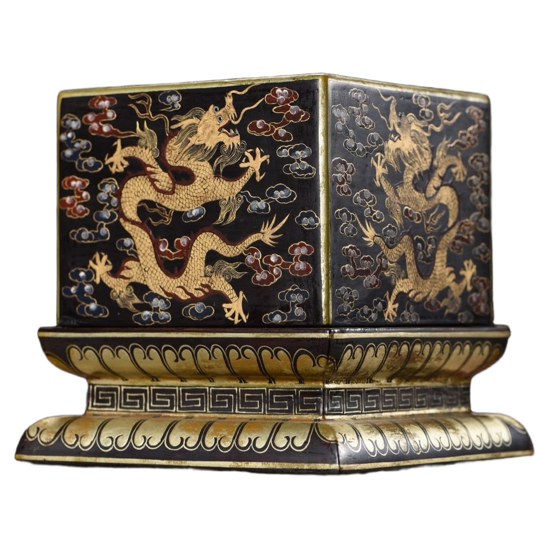Old Wooden Lacquered Gold Dragon Seal Box (1 of 10)