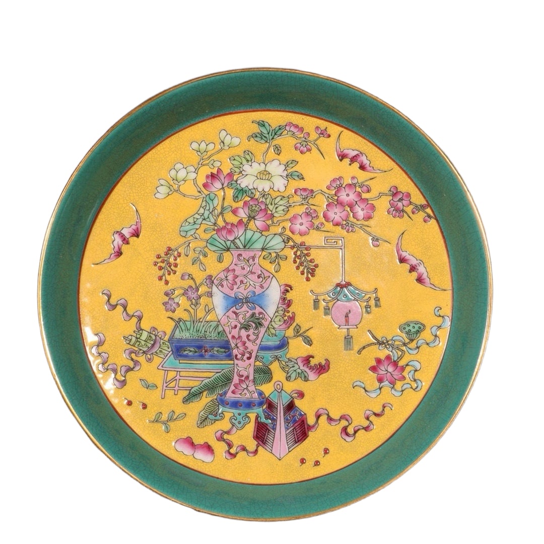 Qing Yongzheng Famille Rose Gilt Bogu Pattern Plate (1 of 10)