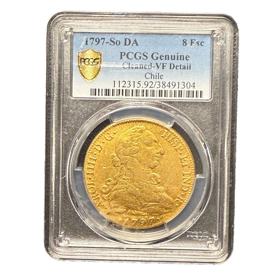 Chile 1797 So DA Gold 8 Escudos PCGS VF details Carol IIII (1 of 2)