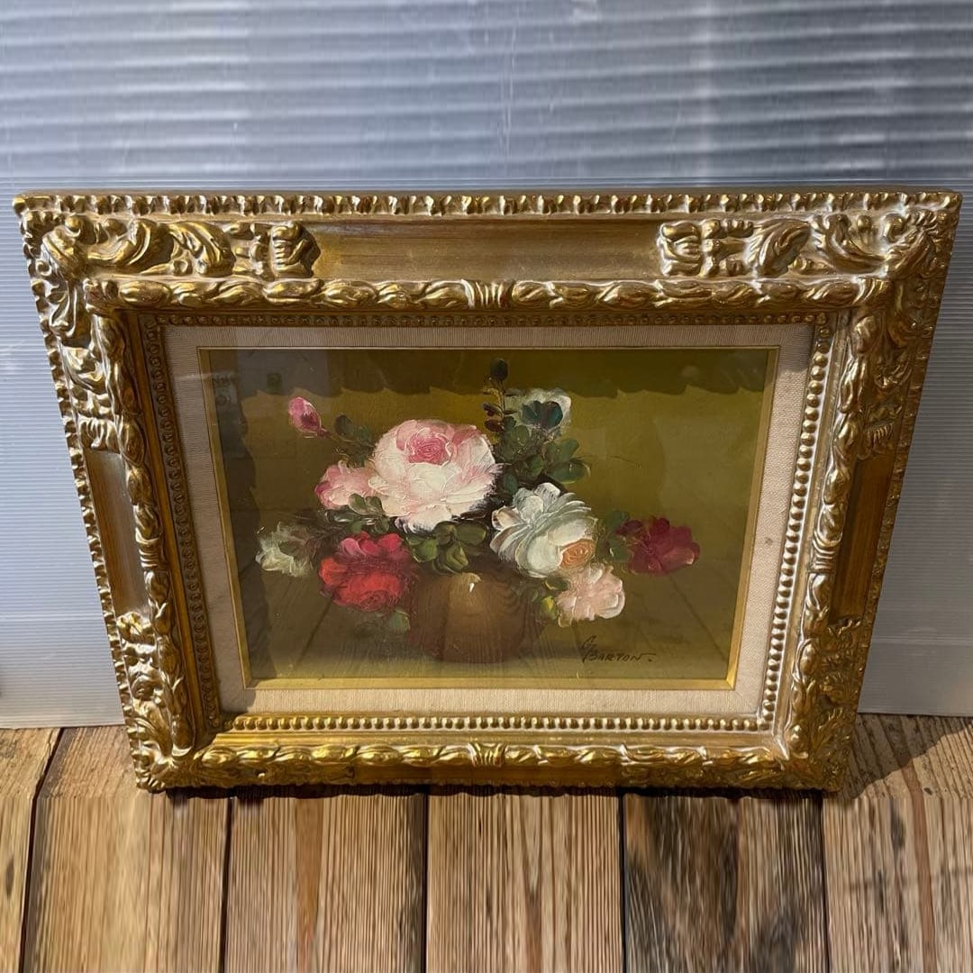 German painter G. Barton's oil painting "Rose": German painter G. Barton's "Rose" oil painting, antique, still life, already framed. German painter G. Barton "Rose" Oil painting Antique Burton Still life Painting Frame Wall hanging Wall decoration
