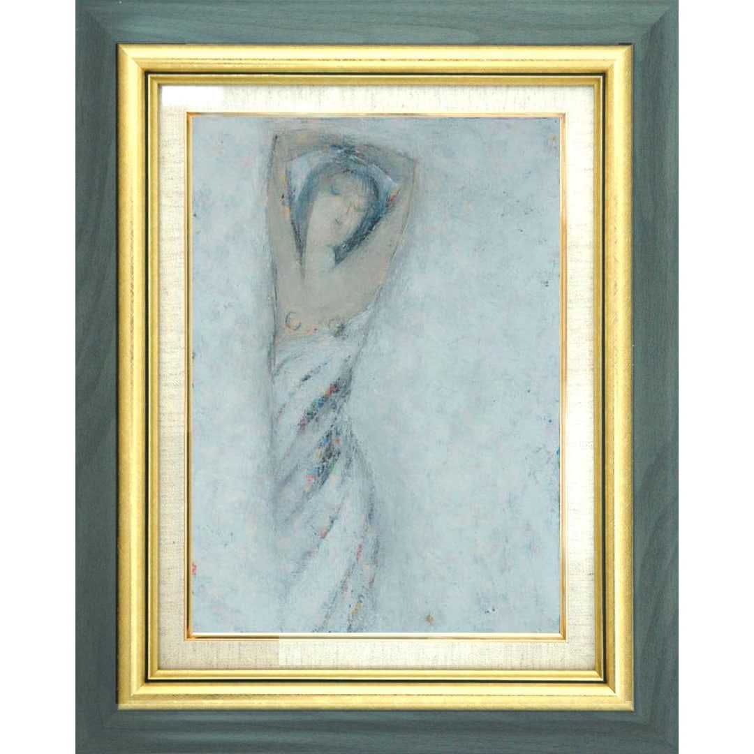 Oil painting, interior decoration painting, already framed (blue-green + gold frame): Oil painting, interior decorative painting, already framed (blue-green + gold frame), F6-080912, female figure F6 41 cm x 32 cm Signature (handwritten small text on the front bottom right corner, lef