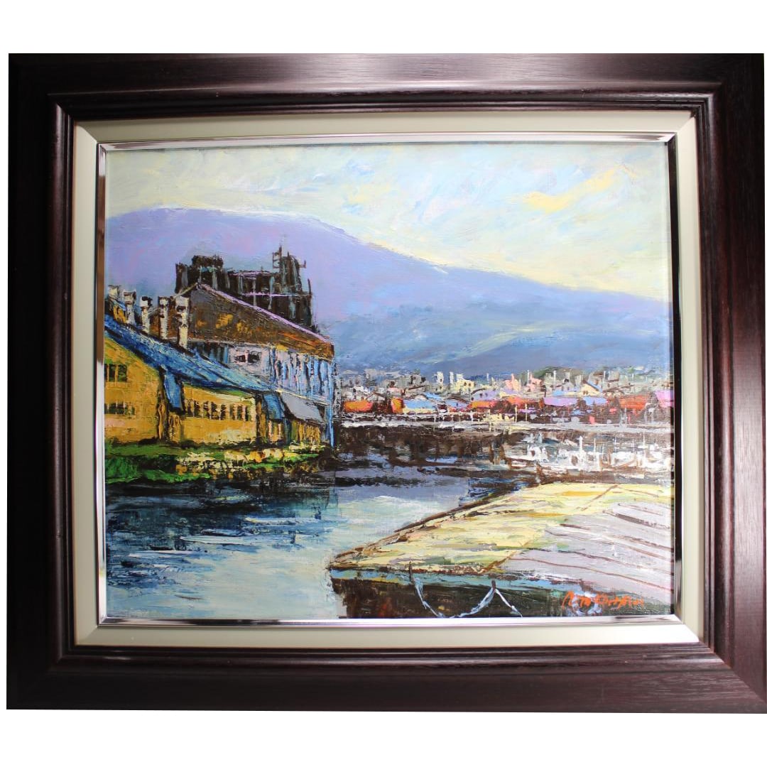 The oil painting "Otaru Canal" by Masayuki Takahashi is in F8 size.: Takahashi Masayuki's F8 size oil painting "Otaru Canal" Product Description Artist: Takahashi Masayuki Theme: Otaru Canal Technique: Oil on canvas Detailed dimensions: F8 size Image: Front/Signature:
